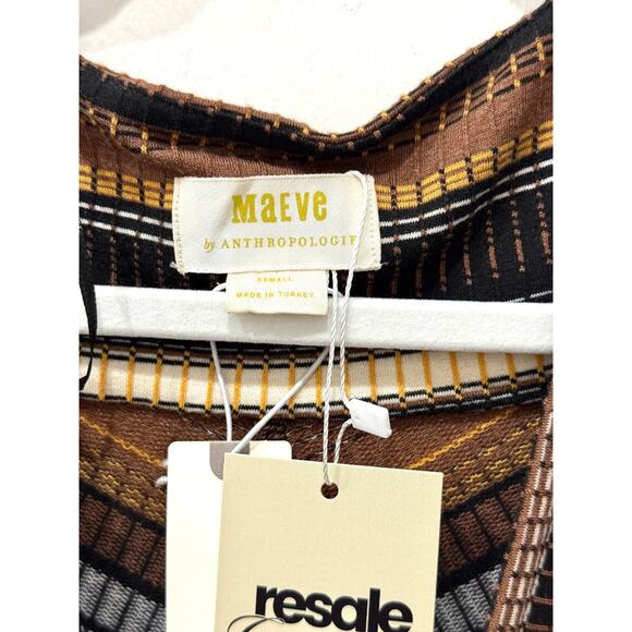 NWT Maeve by Anthropologie Striped Wrap Midi Dress Brown Multi Women's Size XS - Picture 5 of 7